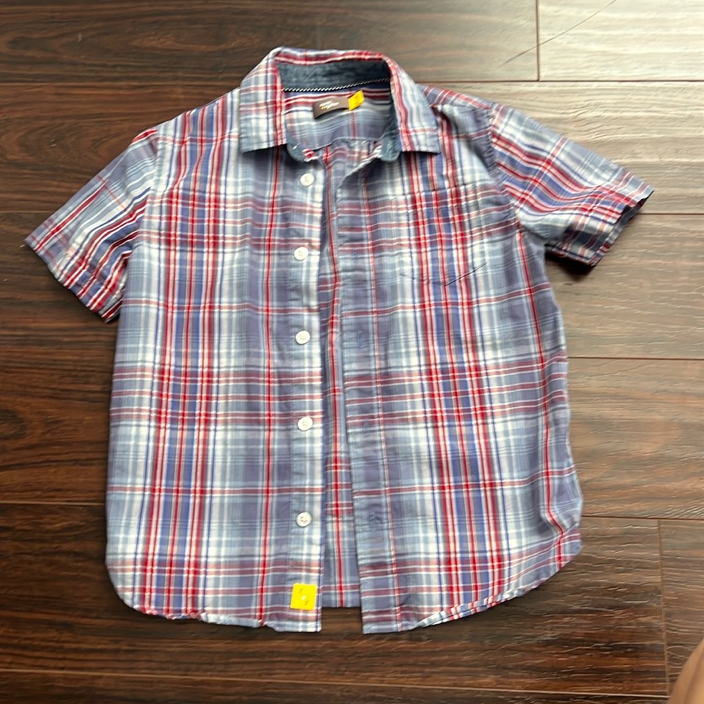 Boys Rumi &‎ Ryder red and blue short sleeve button down shirt size small 6/7